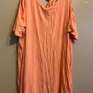 Peach Short Sleeve Cold Shoulder T-shirt